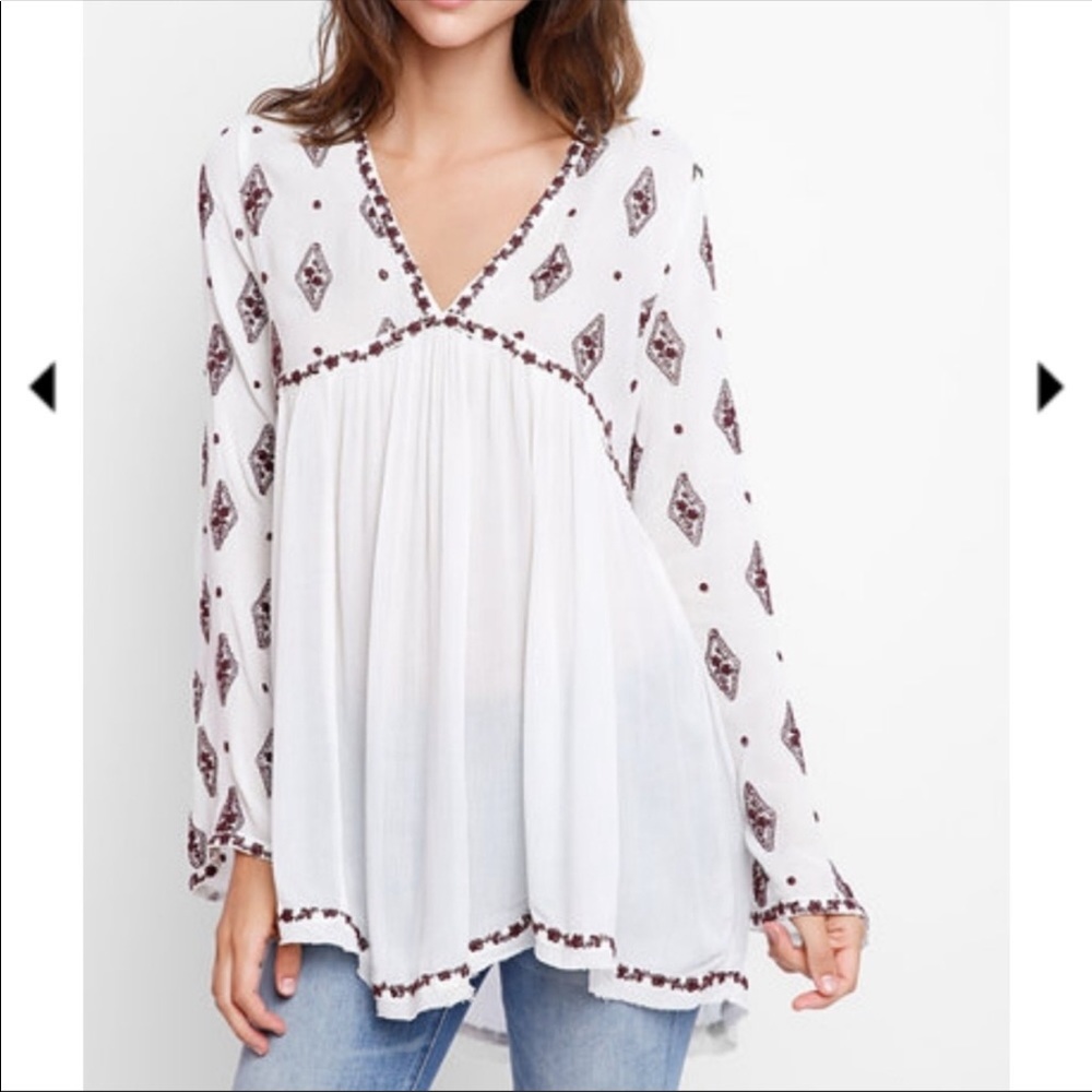 Free People NWT Ivory Diamond embroidered Tunic